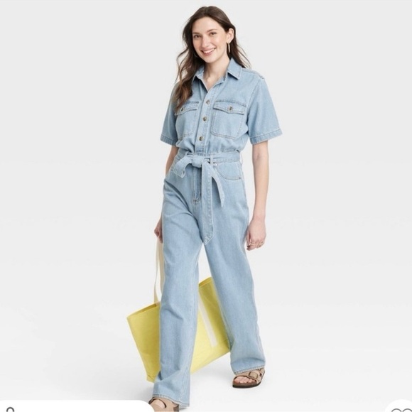 Universal Thread Pants - Universal Thread Denim Jumpsuit Button-Up Top